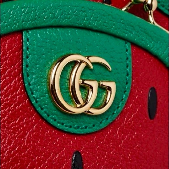 GUCCI Red Strawberry Crossbody Bag 719725 Gold Chain Fruit Pochette Mini Purse - Picture 8 of 16